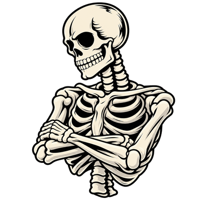 Pablo the skeleton with his arms crossed