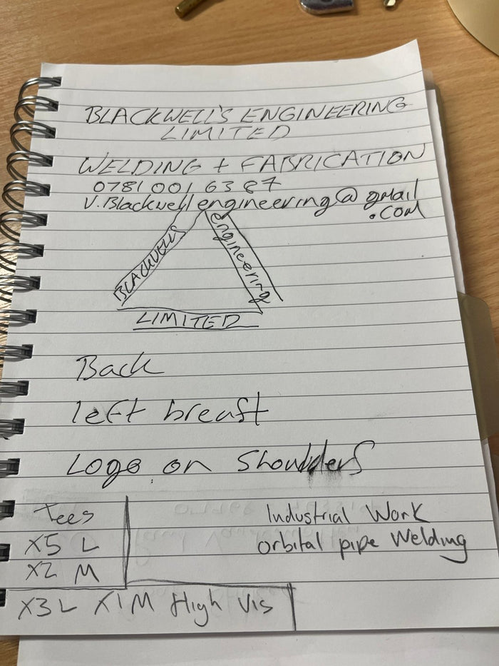 Hand drawn sketch of the van layout on notepaper